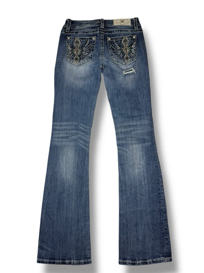 Miss Me Jeans – Blau – Größe 28 – Straight Fit – Engelsflügel Backpockets