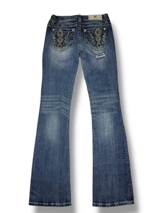 Miss Me Jeans – Blau – Größe 28 – Straight Fit – Engelsflügel Backpockets