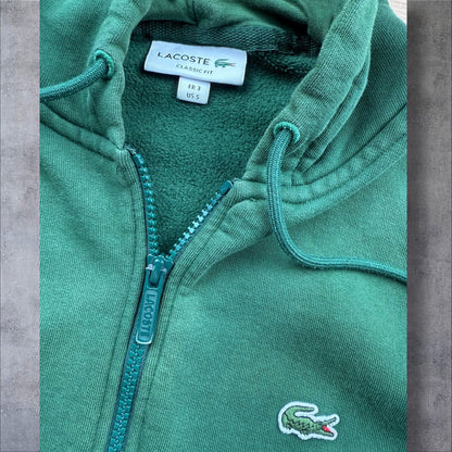 Lacoste Zip-Hoodie – Grün – Herren S (FR 3) – Gesticktes Logo – Vintage Flair