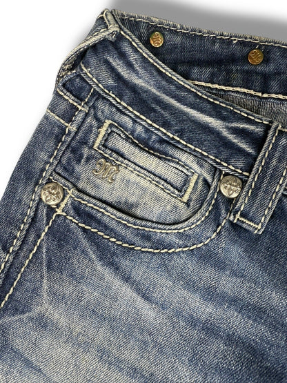 Miss Me Jeans – Hellblau – Größe 28 – Flared Bootcut – Engelsflügel Backpockets