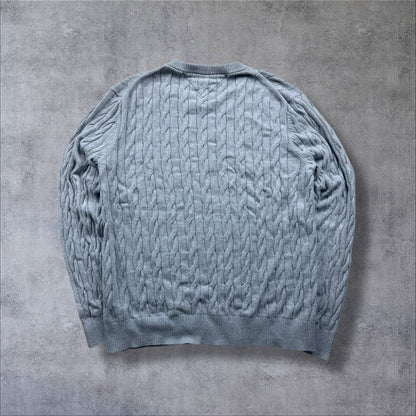 Tommy Hilfiger Strickpullover – Grau – Zopfmuster – Herren L – Slim Fit