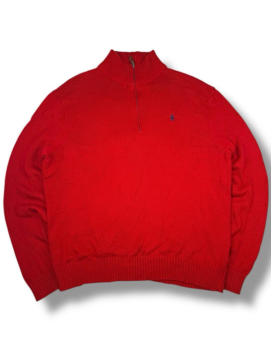 Ralph Lauren Quarter Zip – Rot – Größe L – Heavyweight Cotton Pullover