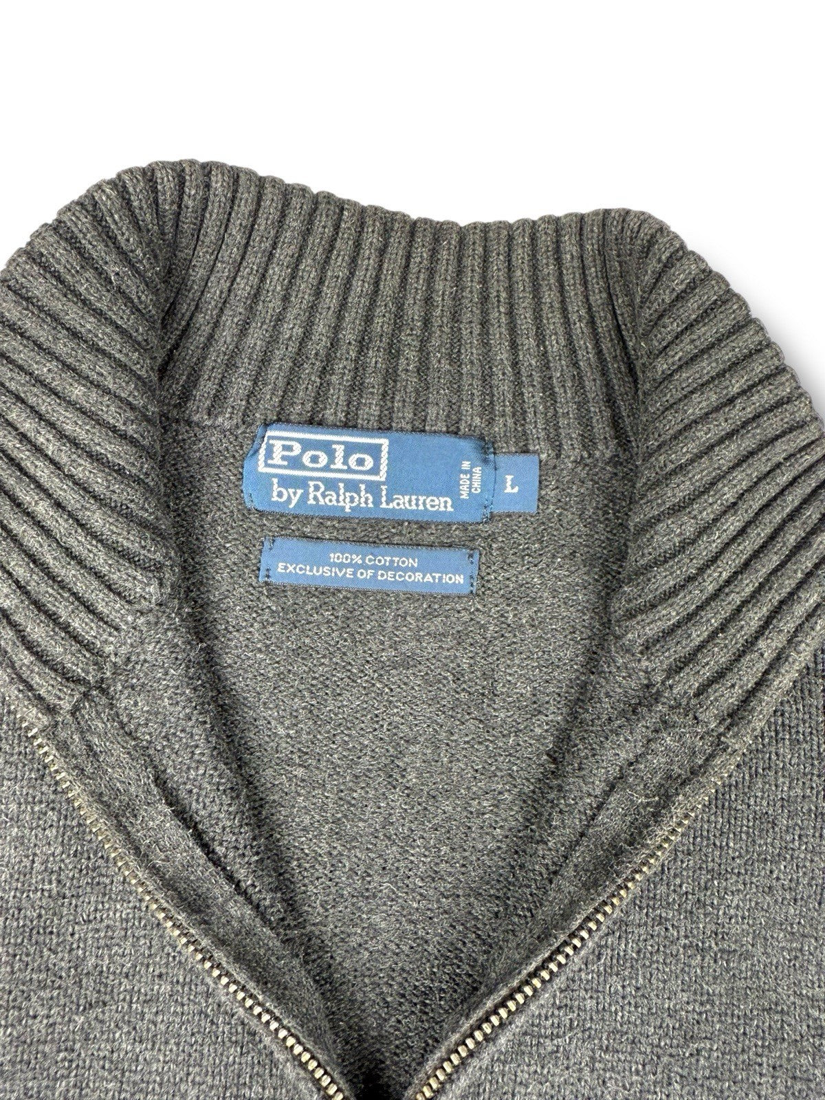 Ralph Lauren Quarter Zip – Schwarz-Grau – Größe L – Heavyweight Cotton