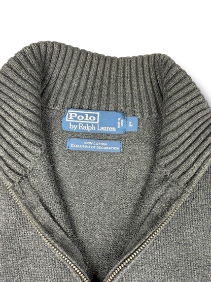 Ralph Lauren Quarter Zip – Schwarz-Grau – Größe L – Heavyweight Cotton