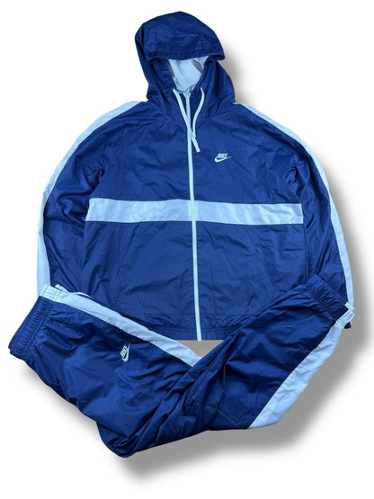 Nike – Nylon Tracksuit – Blau/Weiß – Größe L – Baggy Fit
