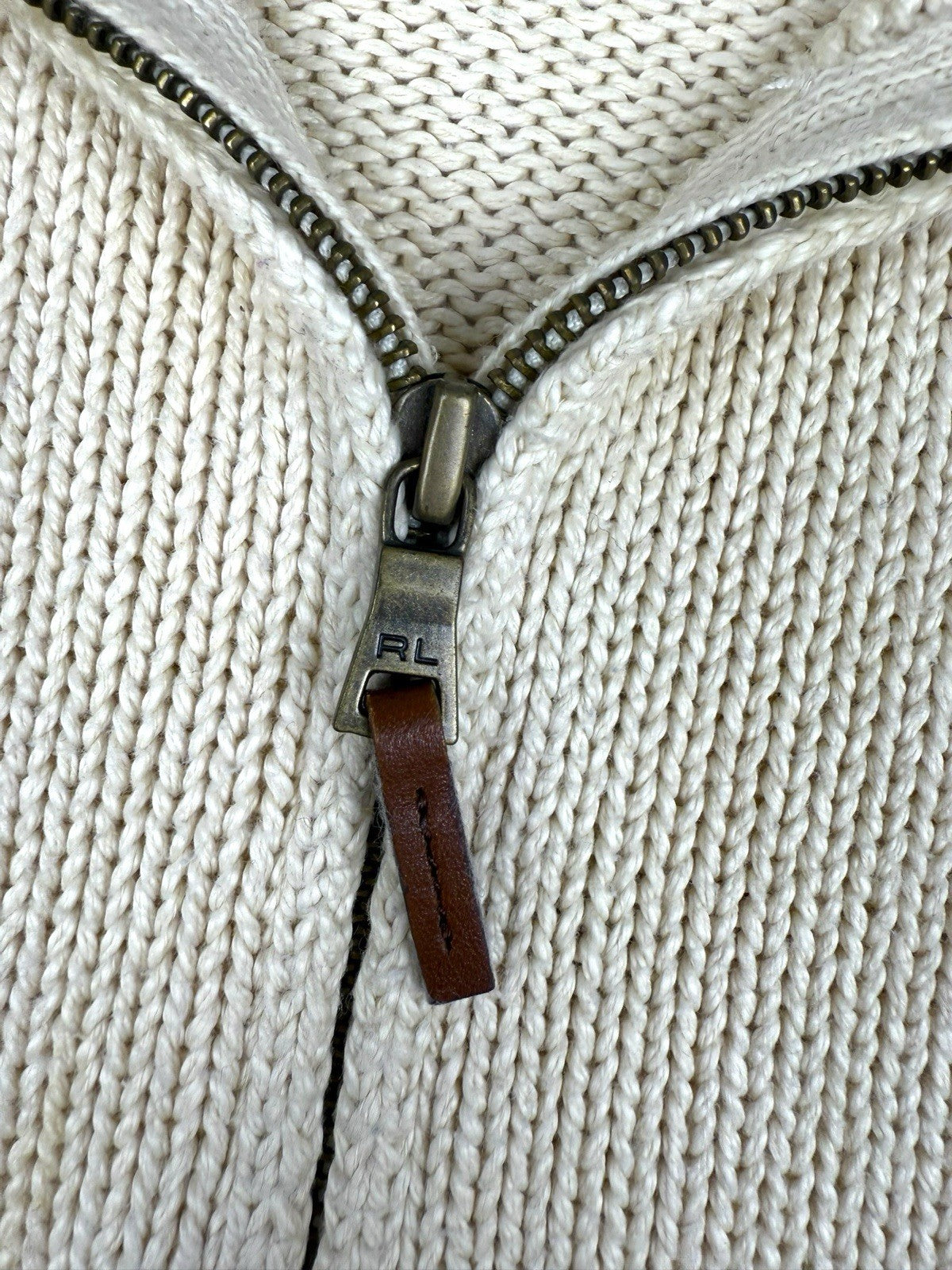 Ralph Lauren Quarter Zip – Weiß-Beige – Größe 2XL – Heavyweight Cotton