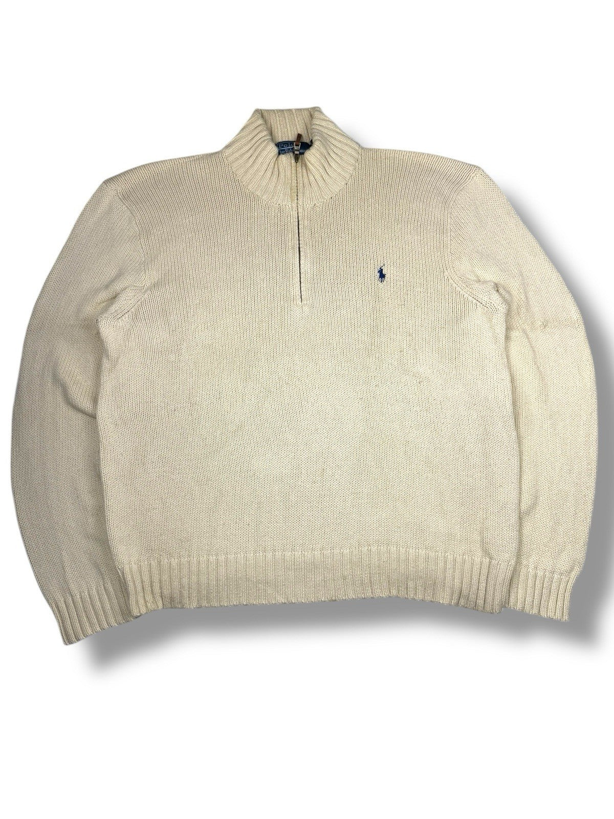Ralph Lauren Quarter Zip – Weiß-Beige – Größe 2XL – Heavyweight Cotton