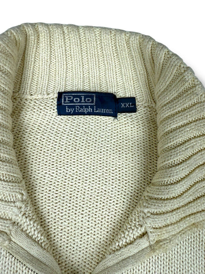 Ralph Lauren Quarter Zip – Weiß-Beige – Größe 2XL – Heavyweight Cotton