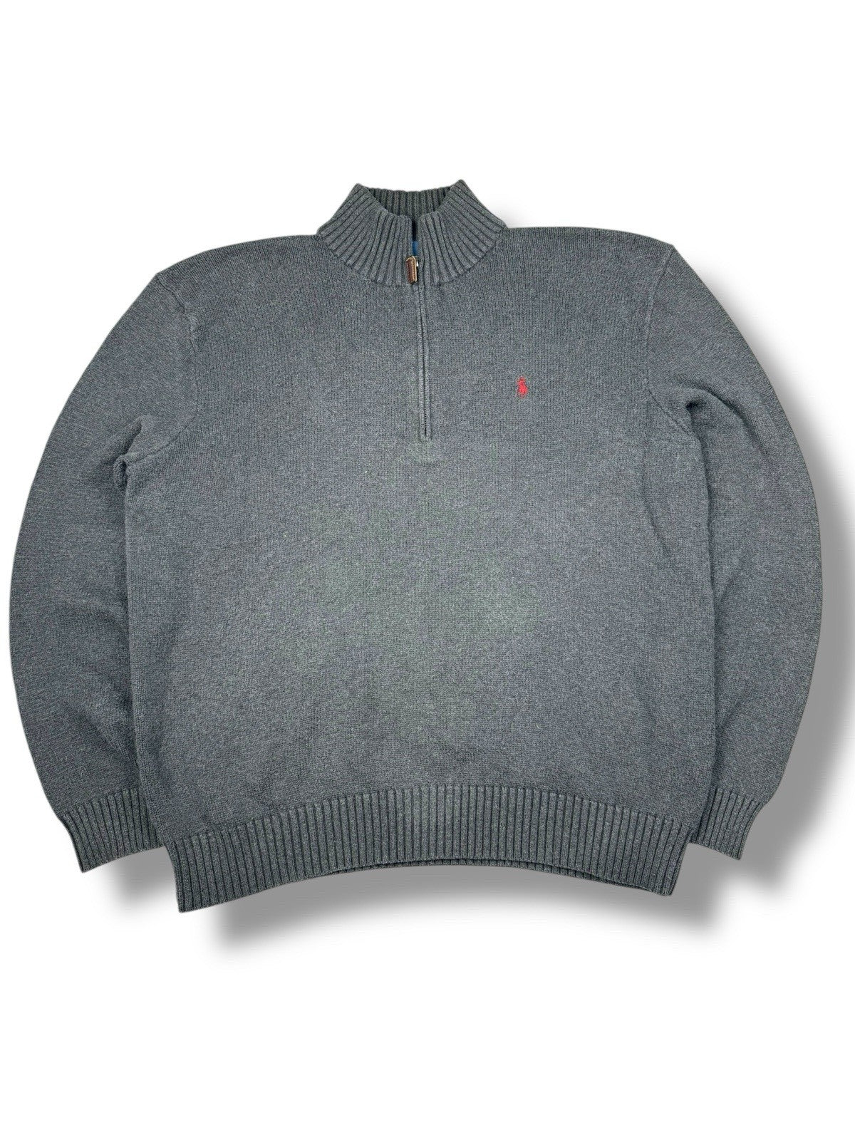 Ralph Lauren Quarter Zip – Schwarz-Grau – Größe L – Heavyweight Cotton