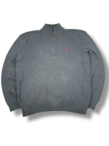 Ralph Lauren Quarter Zip – Schwarz-Grau – Größe L – Heavyweight Cotton