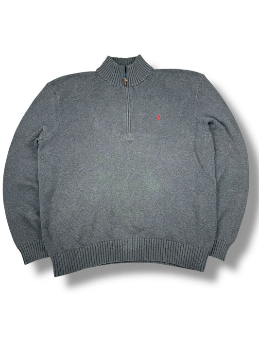 Ralph Lauren Quarter Zip – Schwarz-Grau – Größe L – Heavyweight Cotton