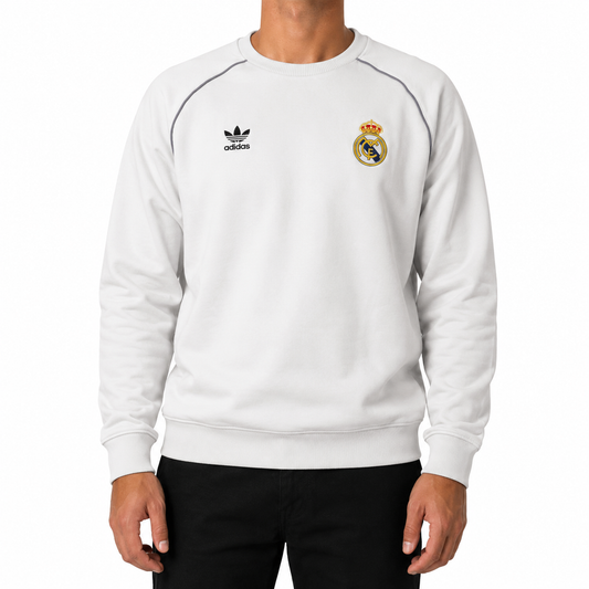 Adidas Real Madrid Pullover – Weiß – Herren S – Vintage Baumwoll-Hoodie